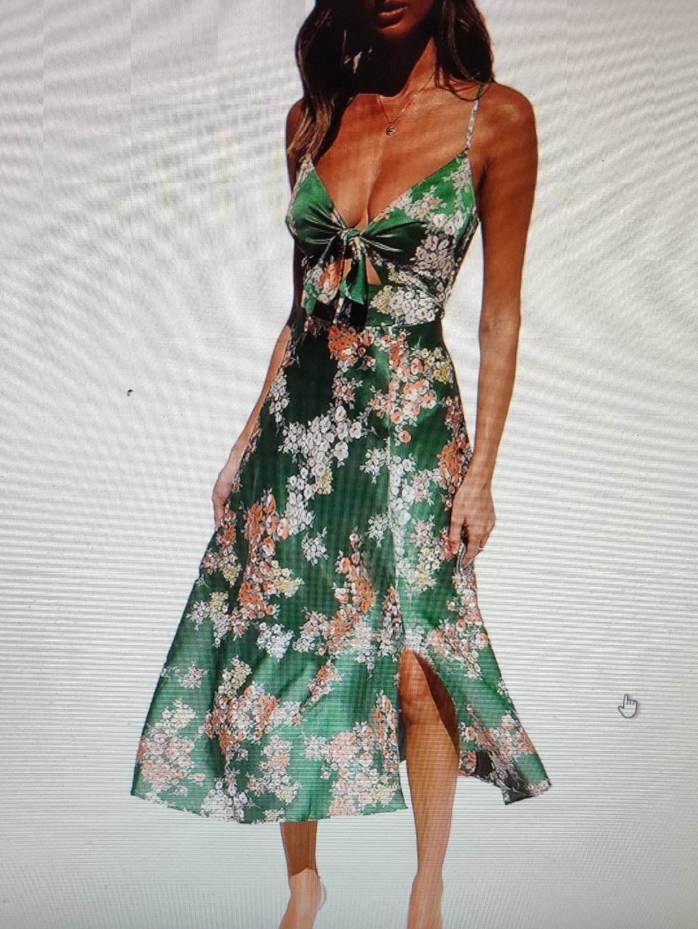 Green Floral Tie-Front Midi Dress